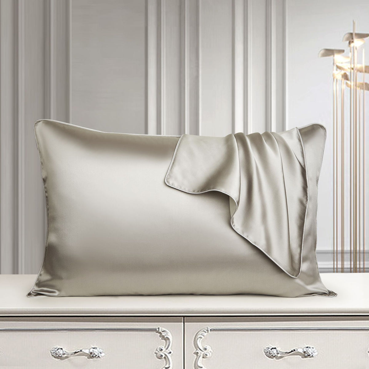 Taie d'oreiller face soie, gris argent