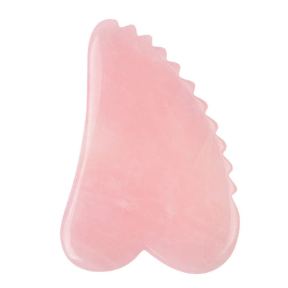 Gua sha en quartz rose, forme aile à crans